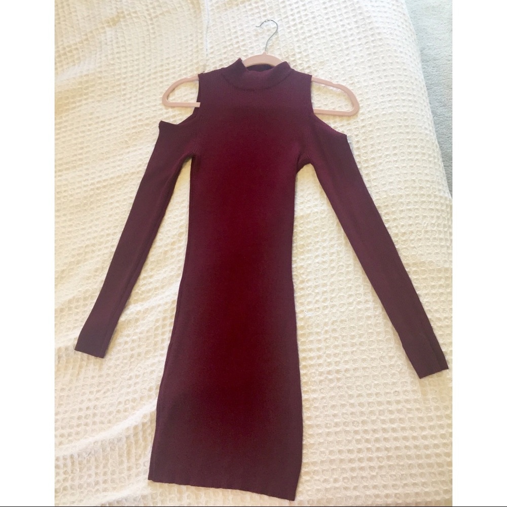 Maroon Long Sleeve Cut Out Forever 21 Dress